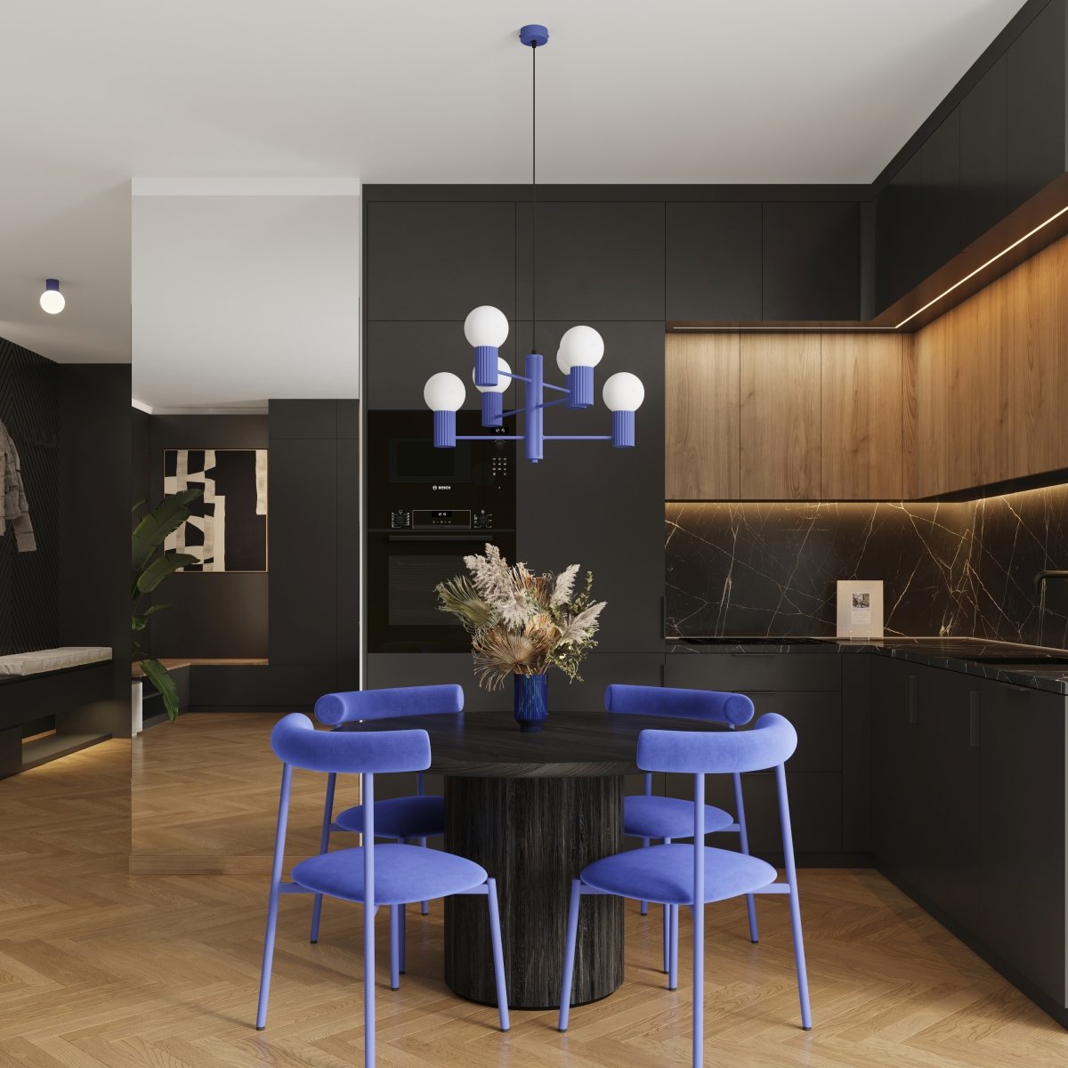 Lustre Aluminium Outremer G9 6 Halo bleu, EDEN