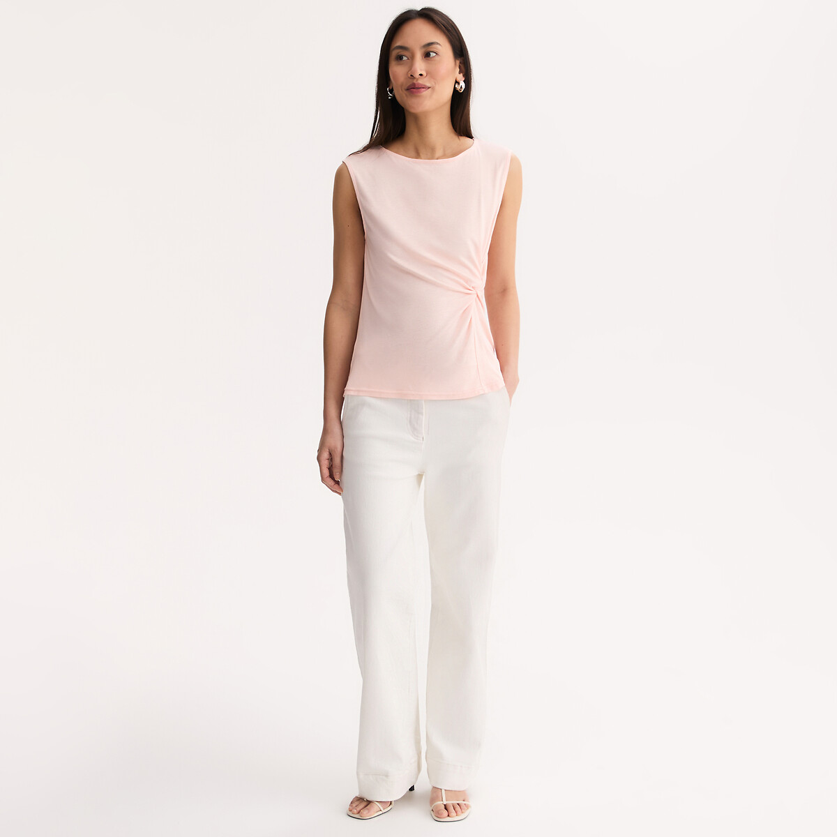 T-shirt sans manches drapé col rond rose, ANNE WEYBURN
