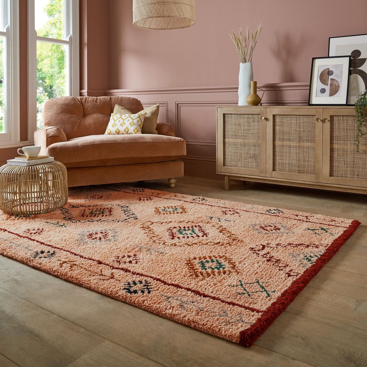 Tapis berbere 100% laine SAHARA rose, FLAIR RUGS