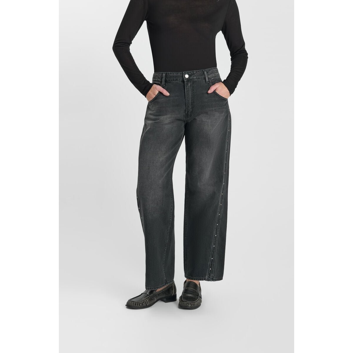 Jeans loose, large LEALY, longueur 34 black / black, LE TEMPS DES CERISES