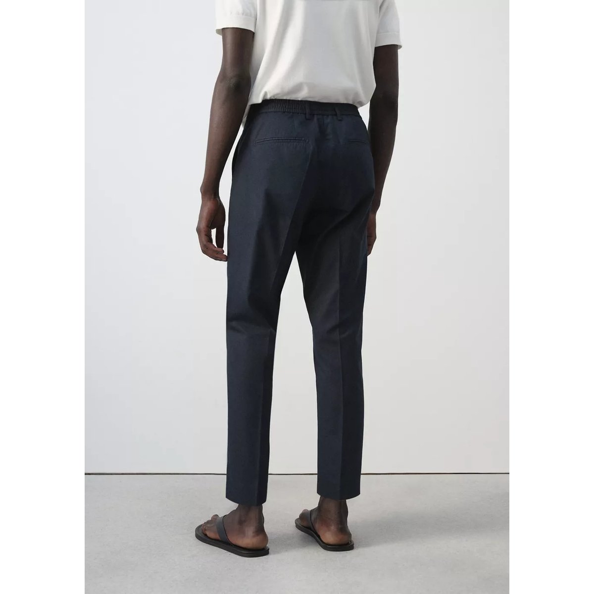 Pantalon slim fit cropped coton mélangé bleu marine, MANGO MAN