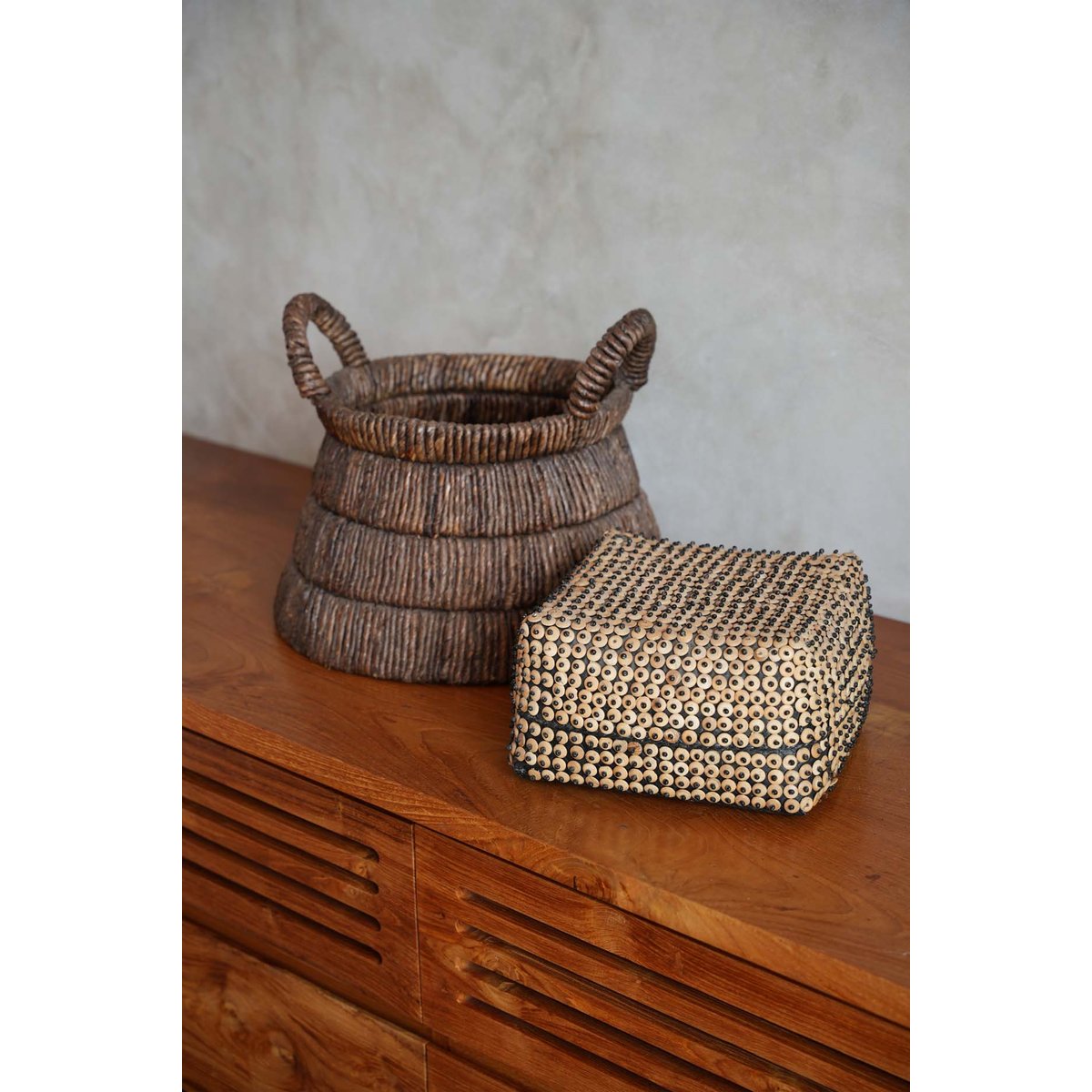 Panier en bambou et noix de coco COCONUT SHELL beige, BAZAR BIZAR