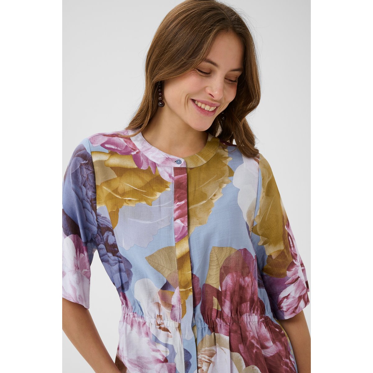 Chemise à manches courtes bleu rose jaune blue/pink/yellow flower, CULTURE