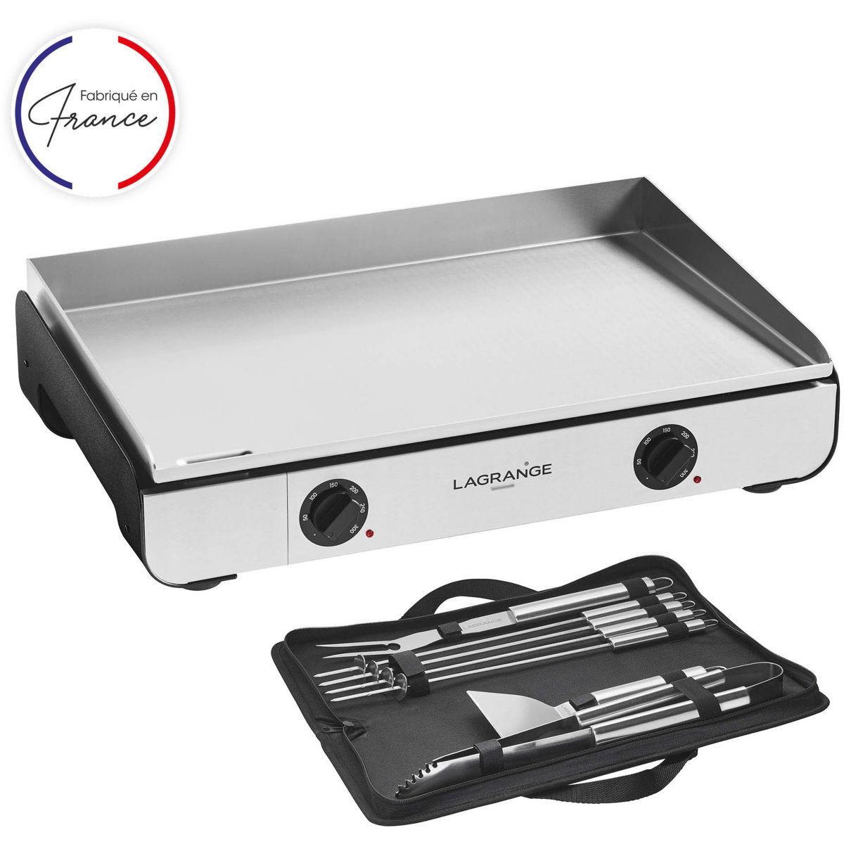 Plancha électrique Pro 65L noir 2 brûleurs à poser, 65x40 cm + kit d'accessoires couleur unique, LAGRANGE