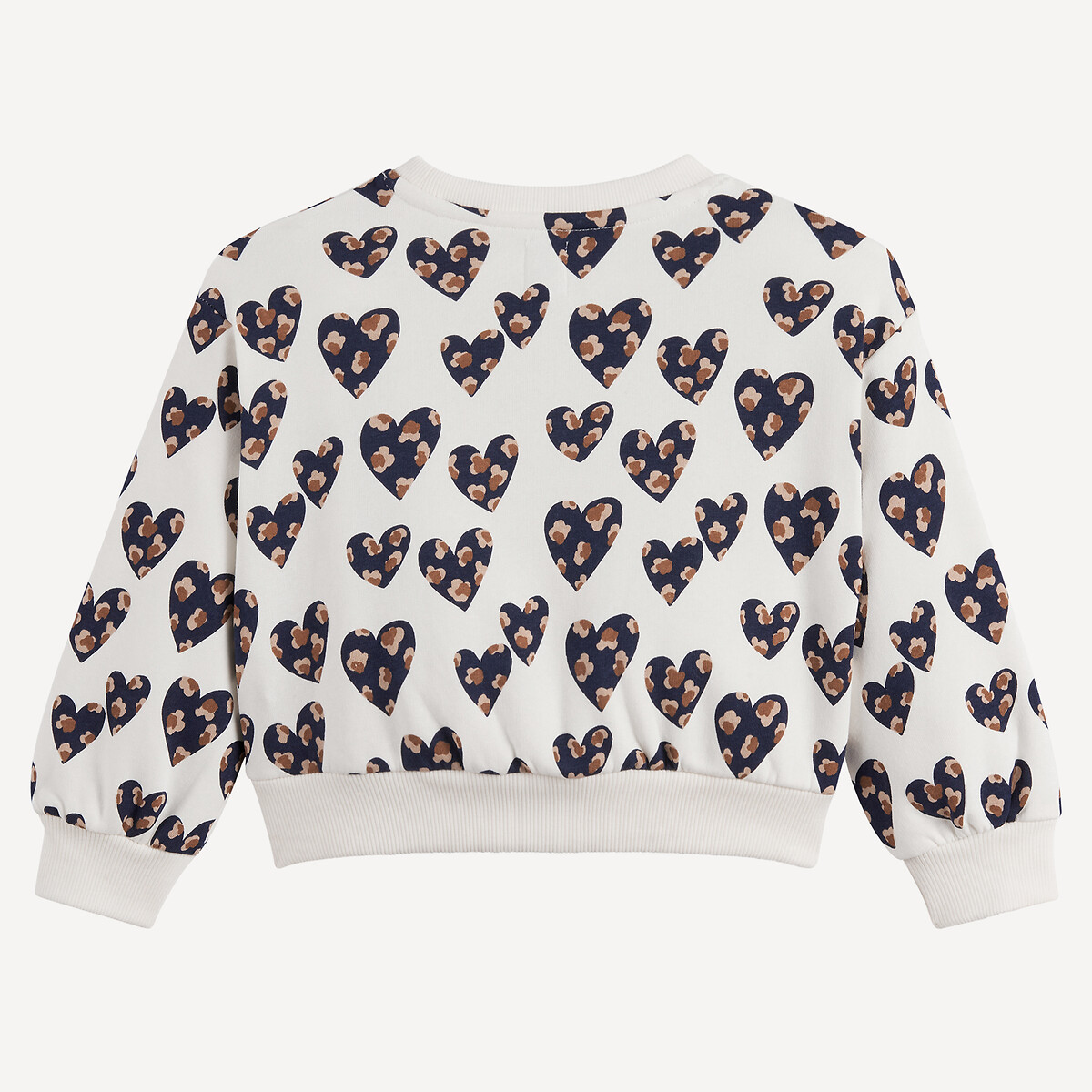 Sweater met ronde hals in molton, hartjesprint bedrukt ecru, LA REDOUTE COLLECTIONS