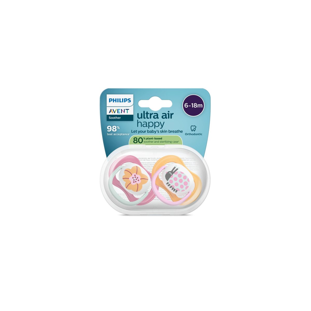 Lot de 2 sucettes Ultra Air 6-18 mois SCF080/28 couleur unique, PHILIPS AVENT