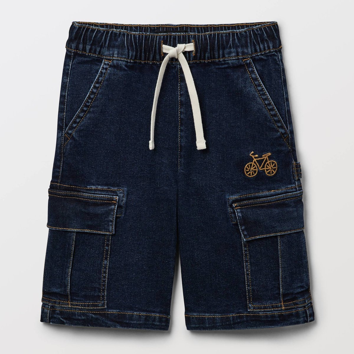 Bermuda cargo élastiqué uni en coton blue denim, MONOPRIX