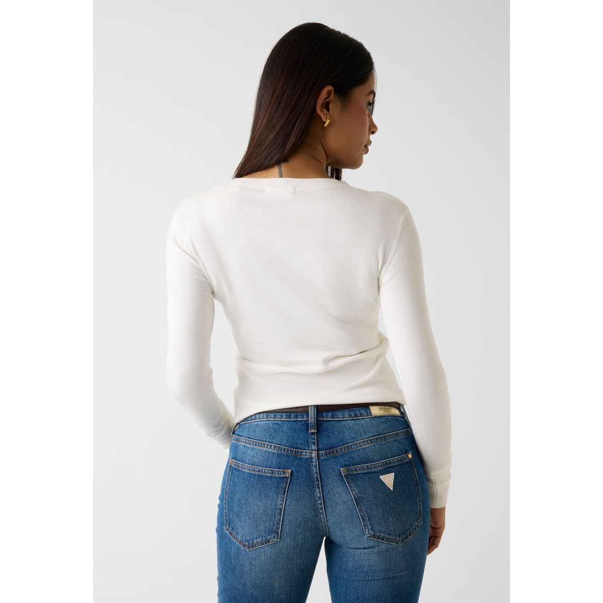 Pull Avec Logo Triangle crème, GUESS