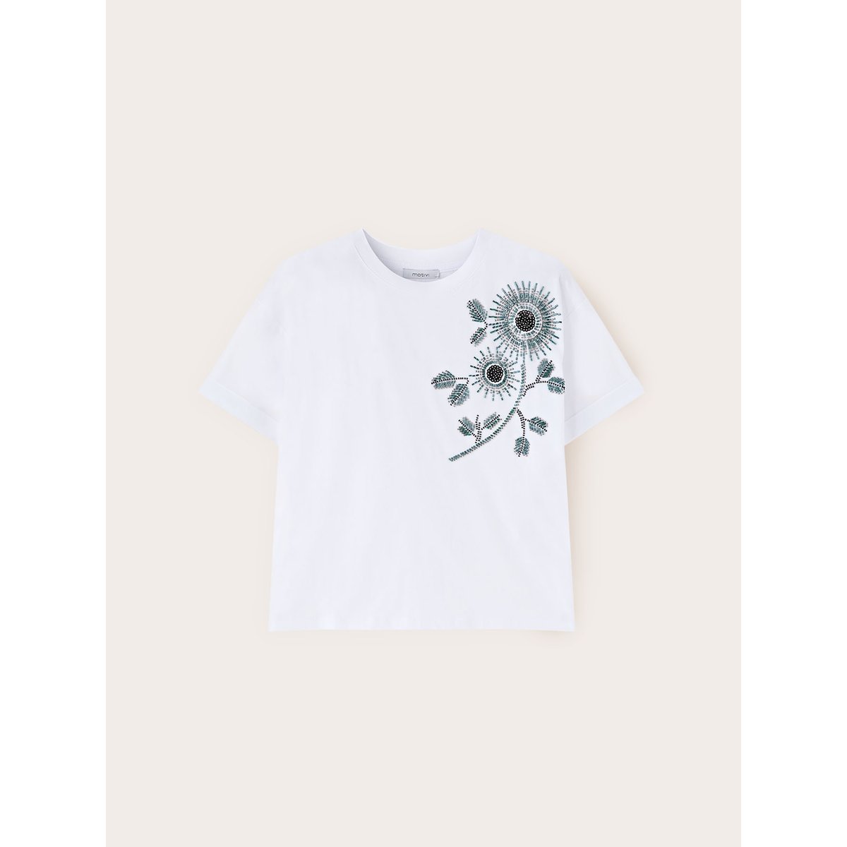 T-shirt avec applications florales blanc, MOTIVI