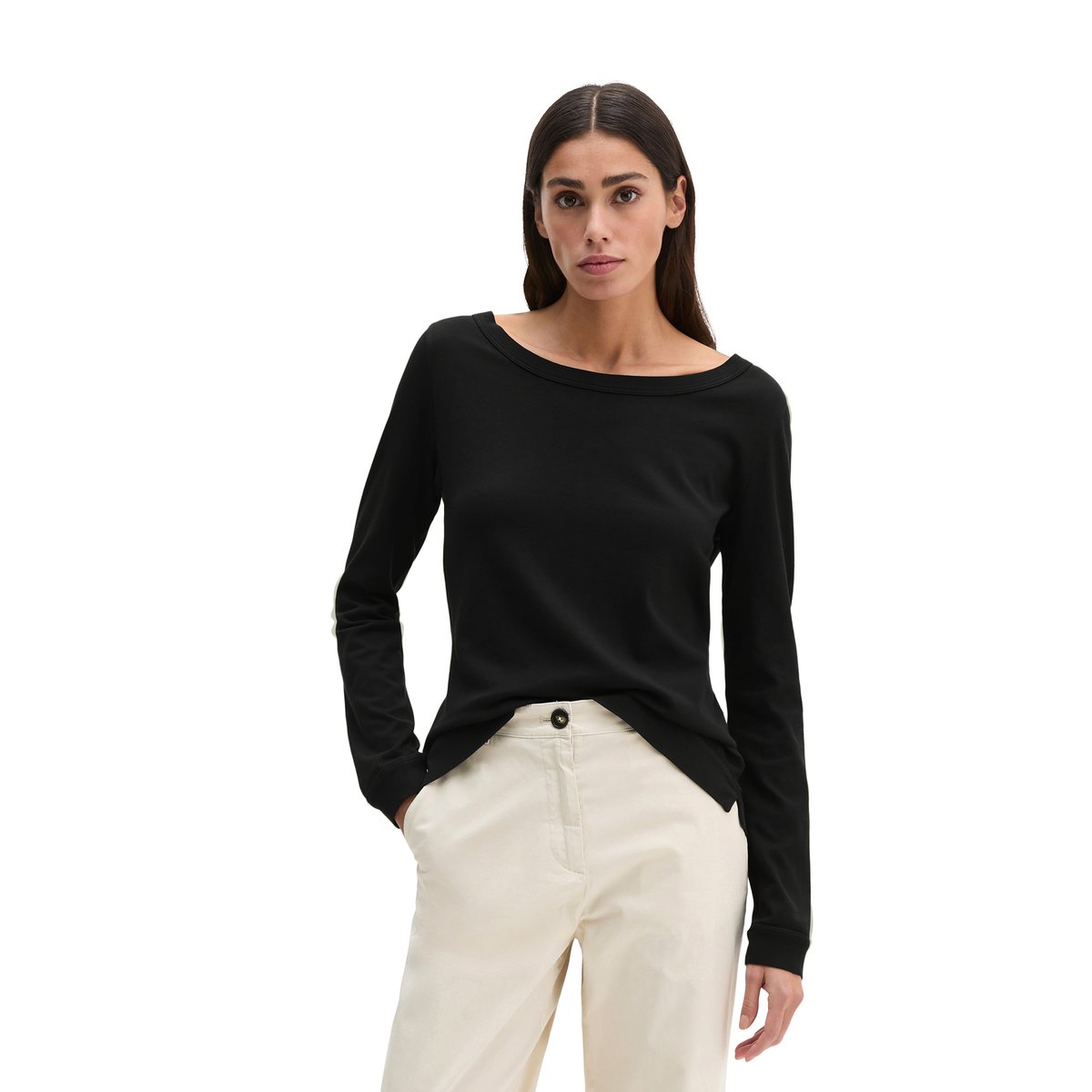 T-shirt long régulier en jersey simple de coton doux noir, MARC O'POLO