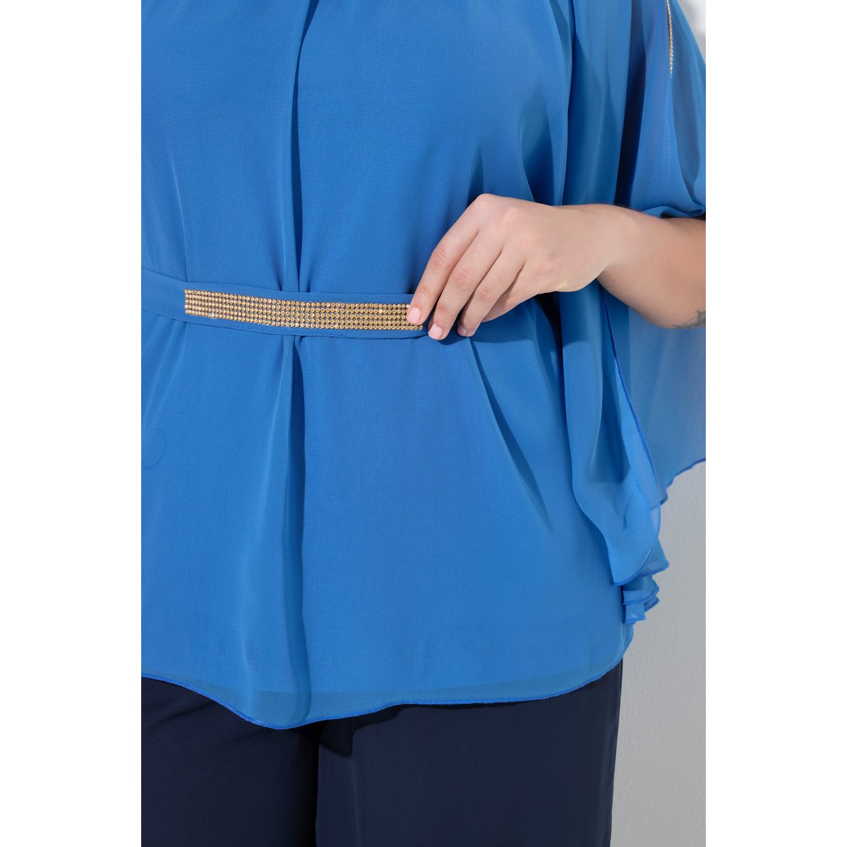 Blouse avec petites pierres scintillants bleu, ULLA POPKEN