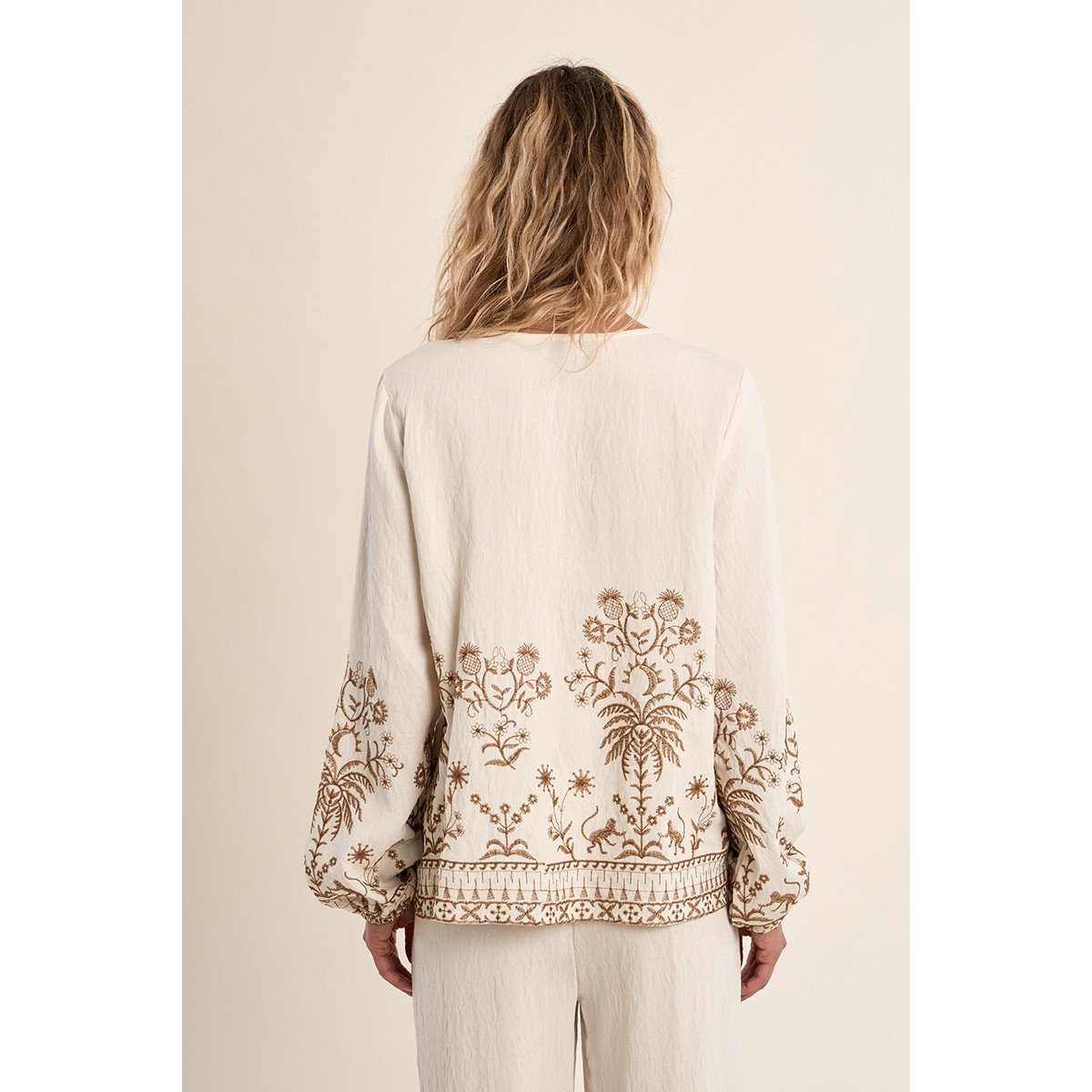 Blouse en popeline, brodée offwhite/beige, MOLLY BRACKEN