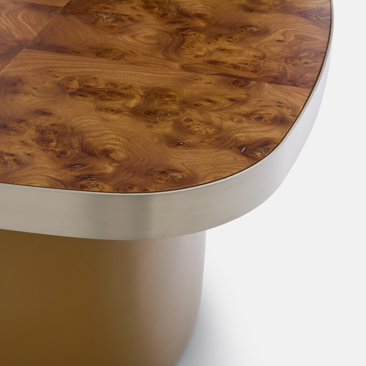 Table basse, plateau plaqué loupe d'orme, diamètre 65 cm, PAULIS bronze, LA REDOUTE INTERIEURS