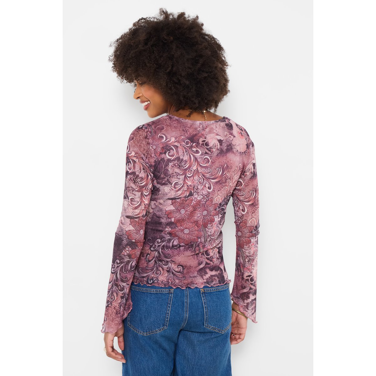 Haut en Résille Imprimé à Manches Larges rose, JOE BROWNS