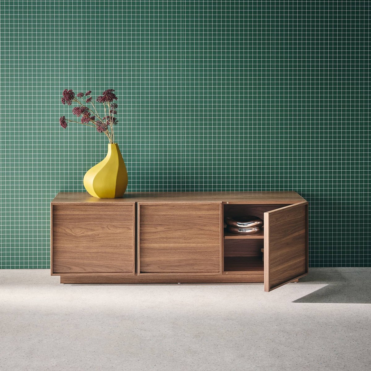 Meuble TV décor bois 3 portes 140cm KUBA noyer, SWEEEK