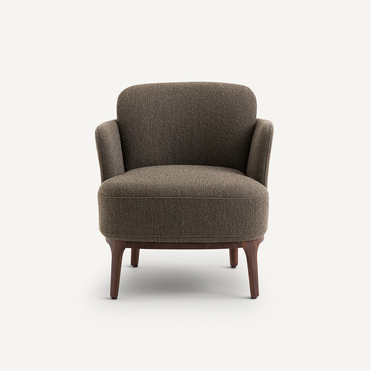 Fauteuil pied noyer massif et tissu texturé, Jabote marron, AM.PM