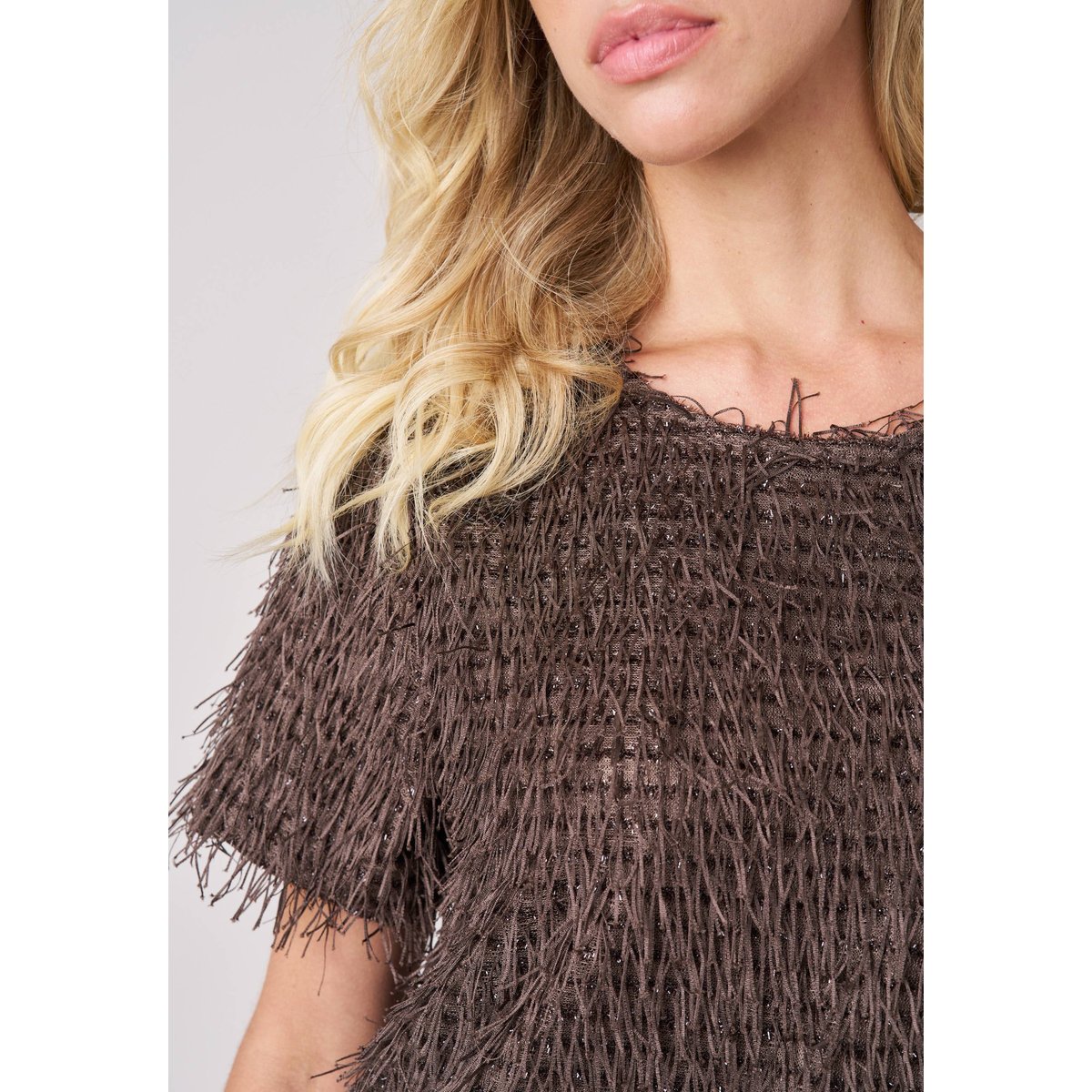 T-shirt regular femme en maille fantaisie CAZIA brown, DEELUXE