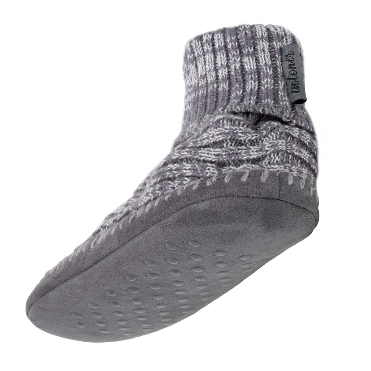 Chaussettes d'intérieur maille côtelée, picots antidérapants gris, ISOTONER