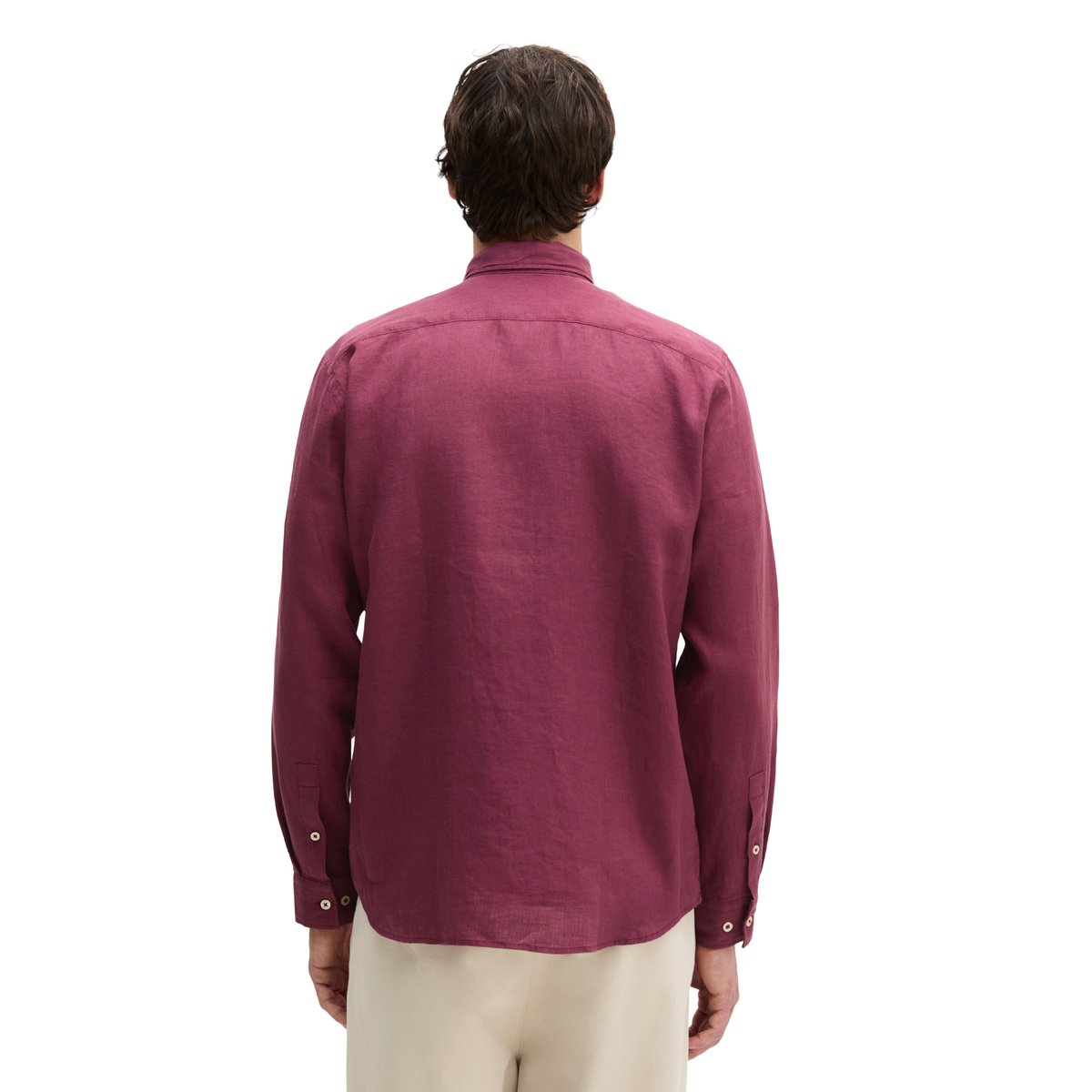 Chemise à col Kent regular en pur lin rouge foncé, MARC O'POLO