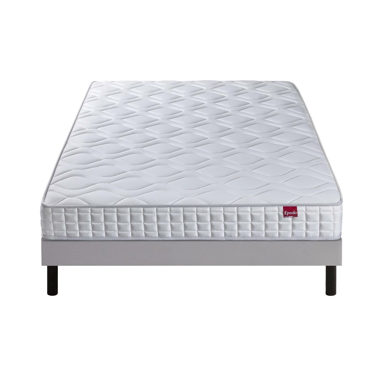 Ensemble matelas ressorts + sommier, Distinct 3 blanc/gris souris, EPEDA