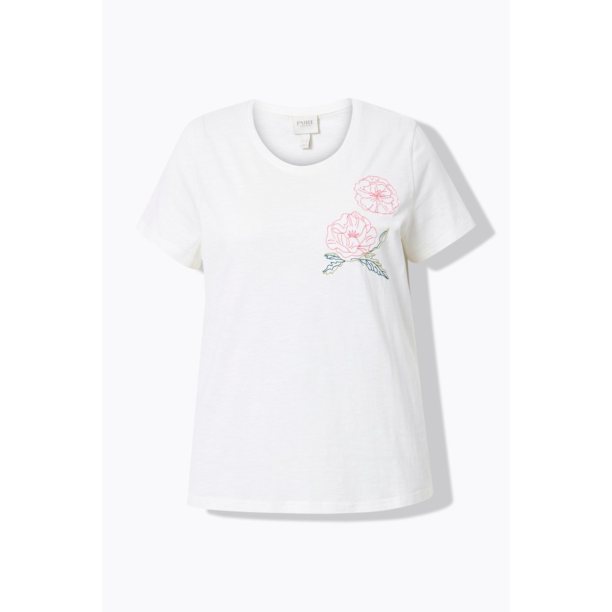 T-shirt, broderie coquelicot, col rond blanc cassé, ULLA POPKEN