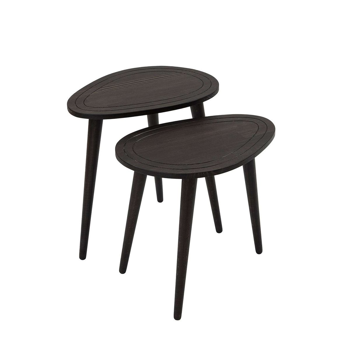 Ensemble de 2 tables d'appoint organiques en bois massif THÉODORE gris foncé, TOILINUX