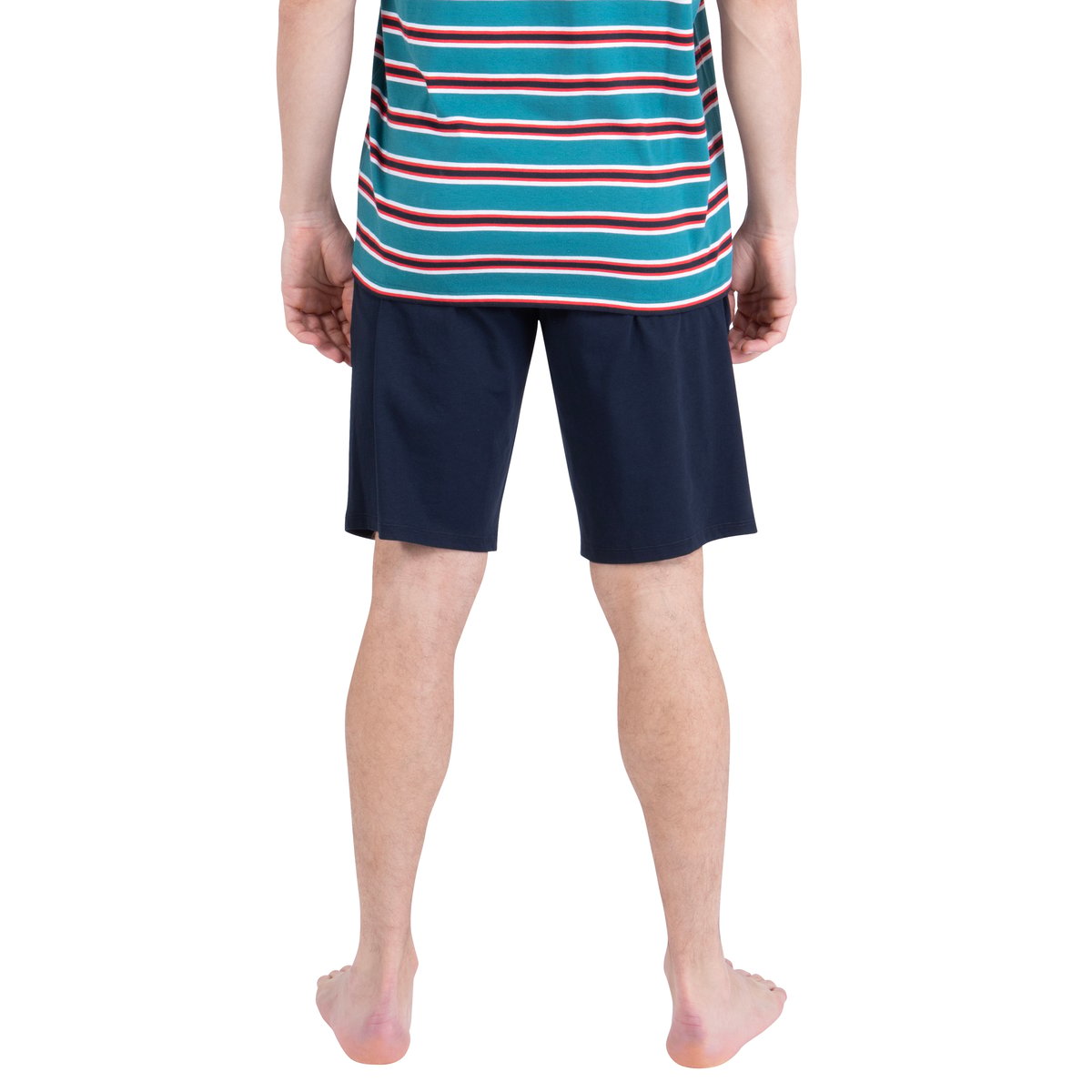 Pyjama court RAYURES AVENTURE vert-marine, ATHENA