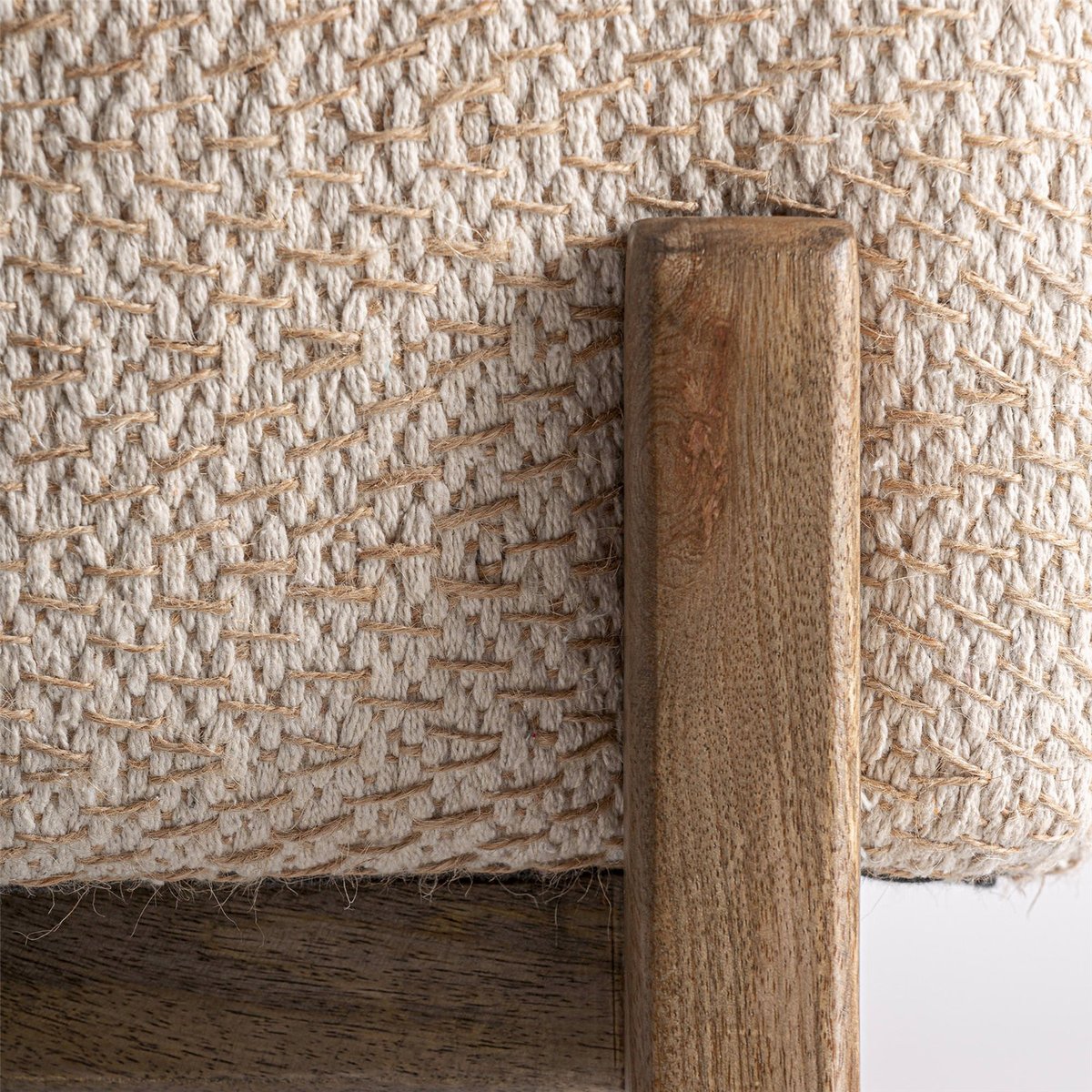 Fauteuil de salon en jute style contemporain blanc cassé naturel et bois clair, RECOLLECTION