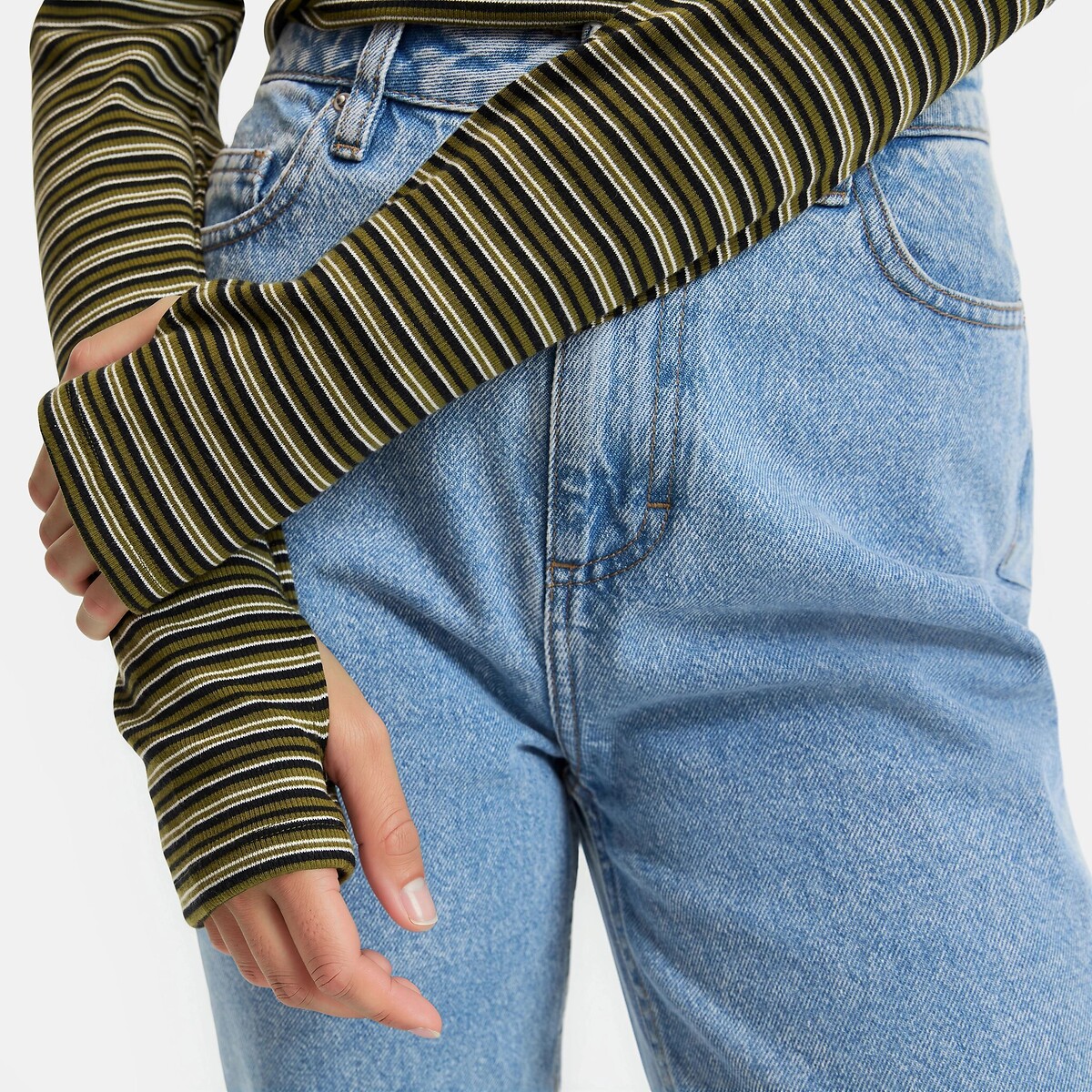 Striped Ribbed Mitten Detail T-Shirt green striped, LA REDOUTE COLLECTIONS