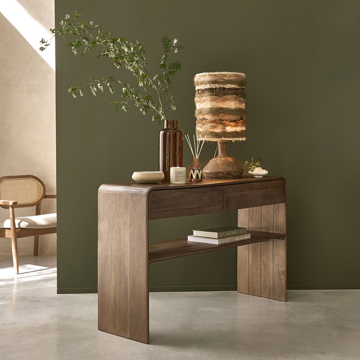 Console en manguier massif 2 tiroirs et niche SOFIA couleur unique, BERAH GETAH