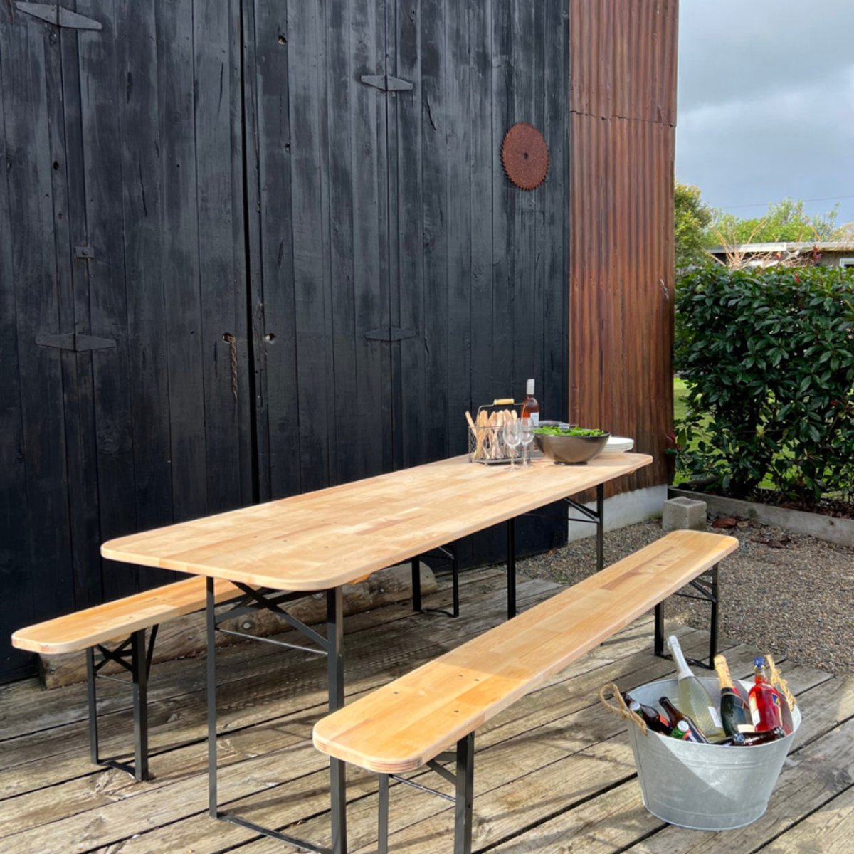 Banc table de jardin brasserie en bois 220cm beige, ESSCHERT DESIGN