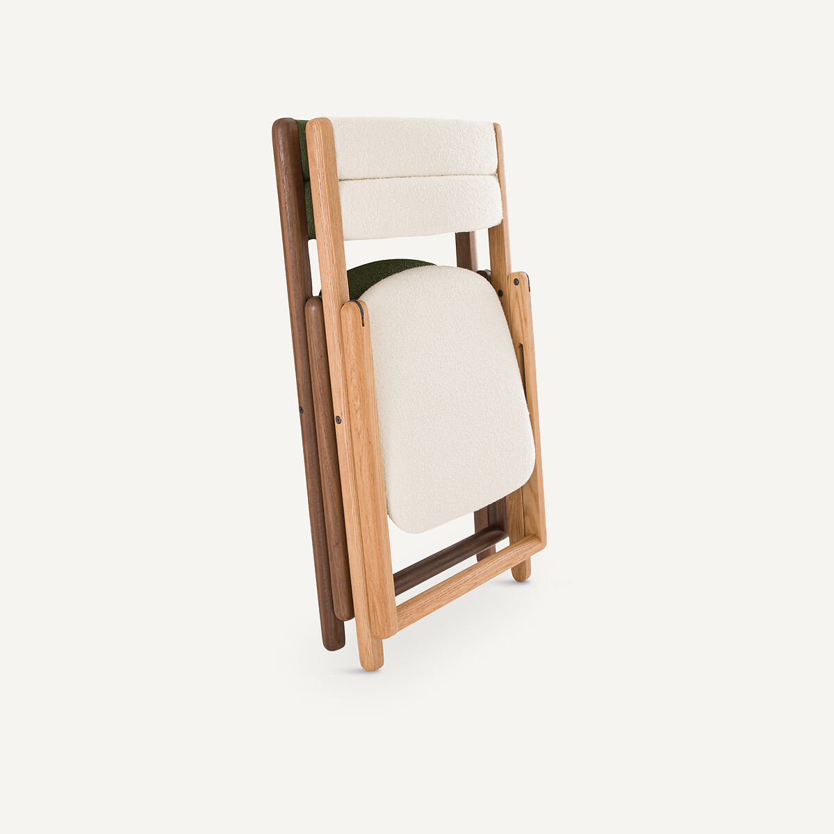 Chaise pliante en chêne massif et tissu bouclette, CAMMINATA craie, AM.PM X EMMANUEL GALLINA