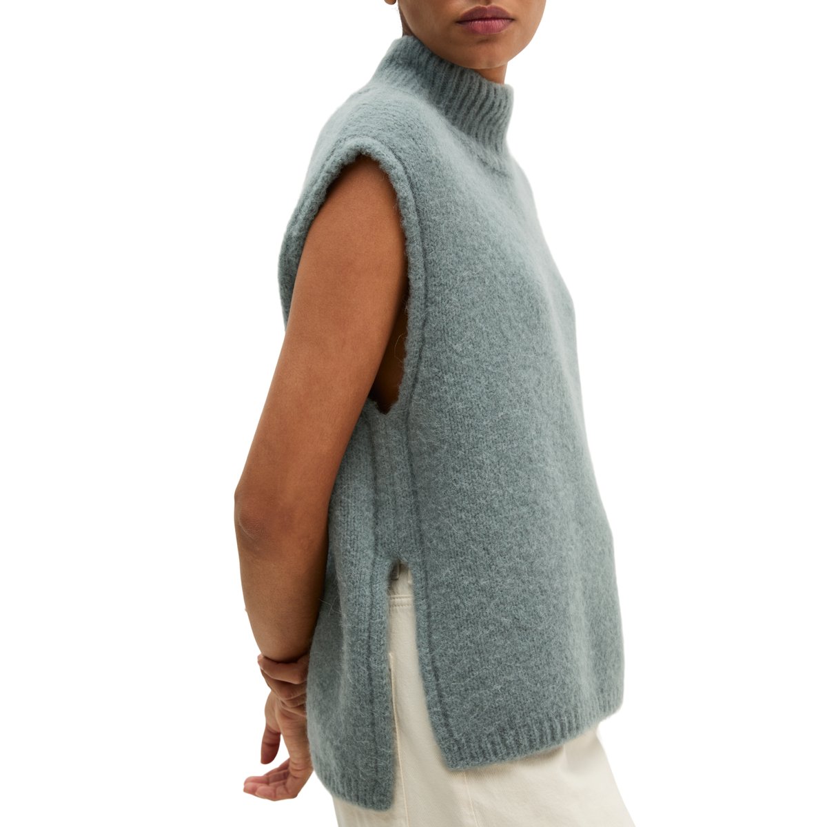 Pull sans manches, coupe classique en un mélange douillet de laine et de laine d'alpaga gris, MARC O'POLO