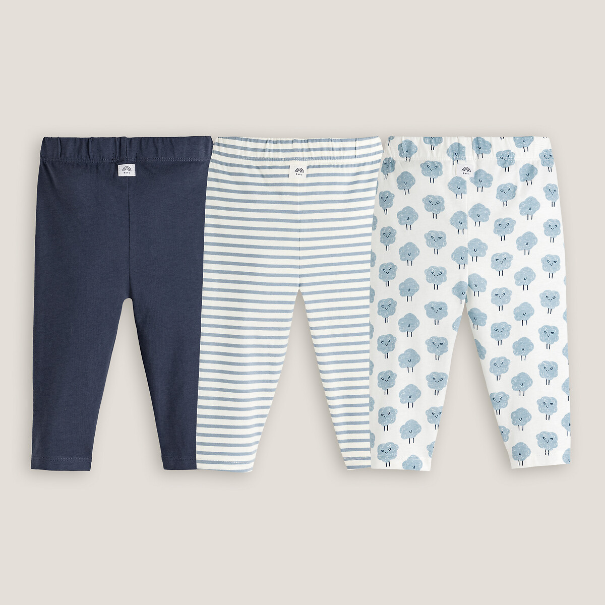 Lot de 3 leggings ecru + bleu, LA REDOUTE COLLECTIONS