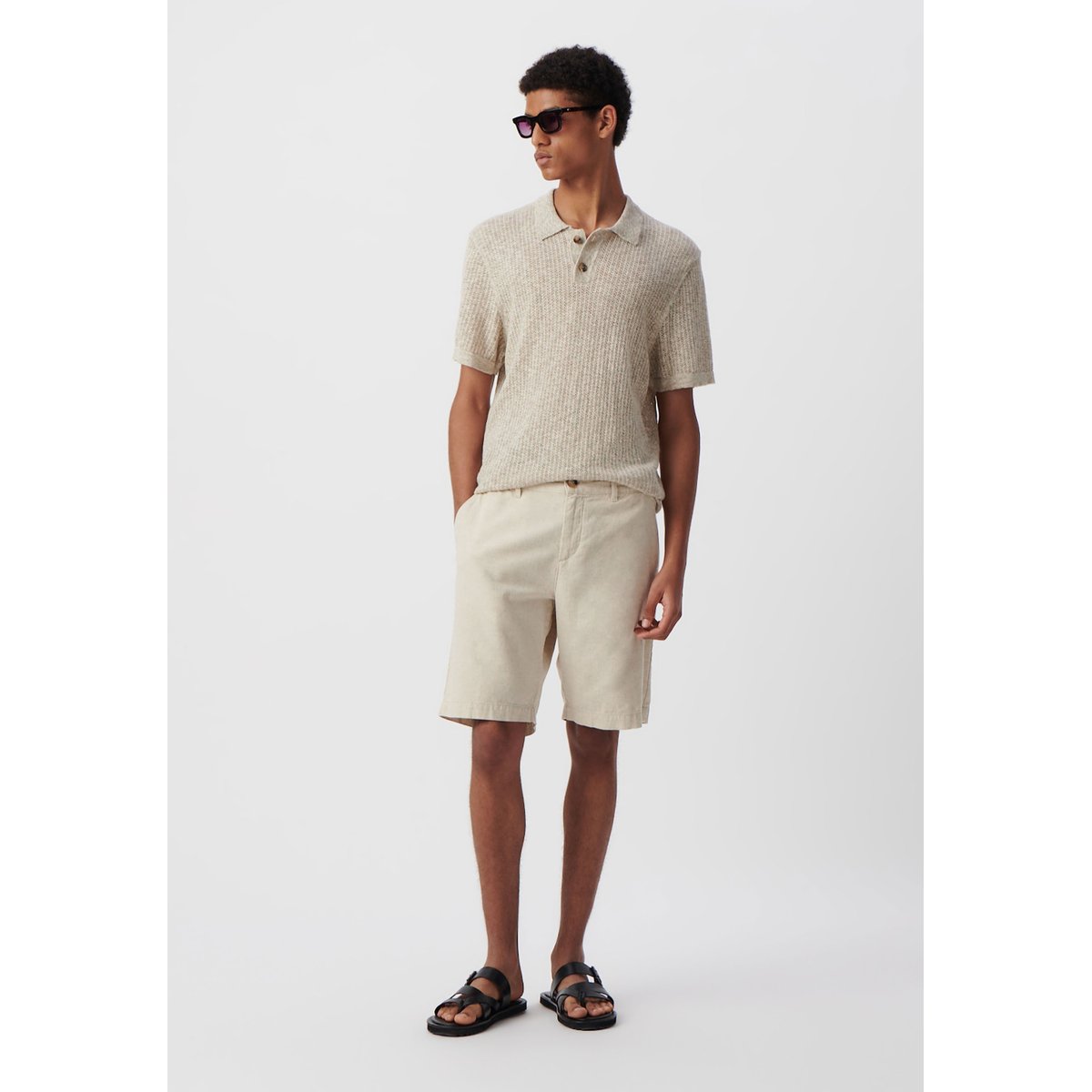 Polo tricot ajouré fantaisie beige, IKKS