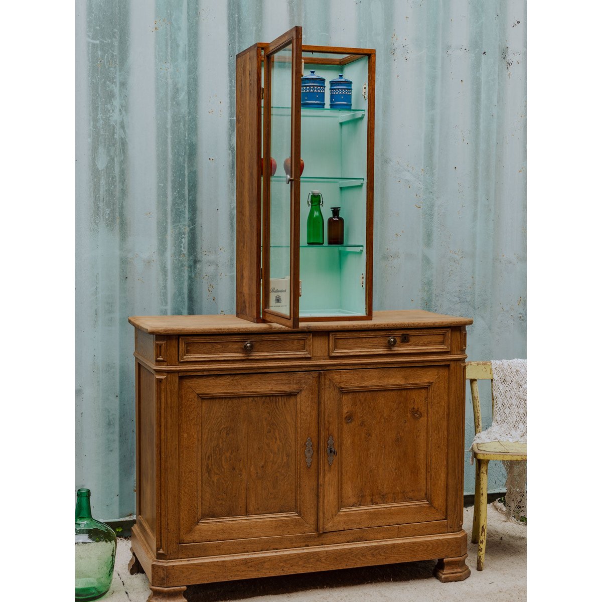 Petite vitrine en bois Victoria N°237 - Bon état vert, DEBONGOUT