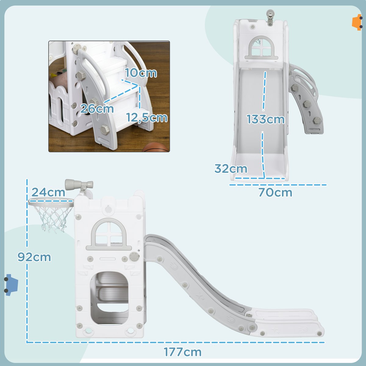 Toboggan pour enfants HDPE Gris blanc et gris, AIYAPLAY