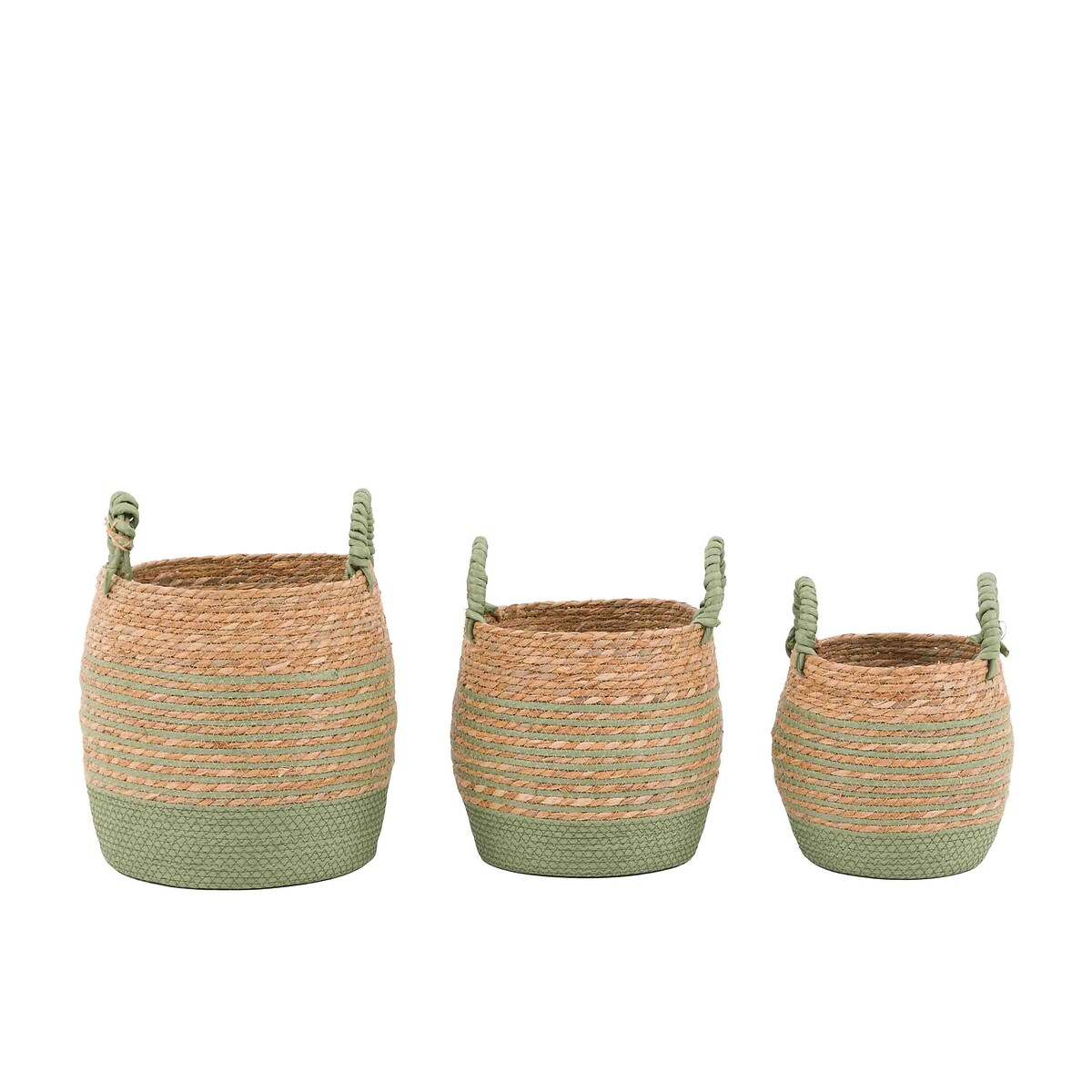 Set of 3 Diso Seagrass Basket in Olive Stripe green, ÉDITÉ