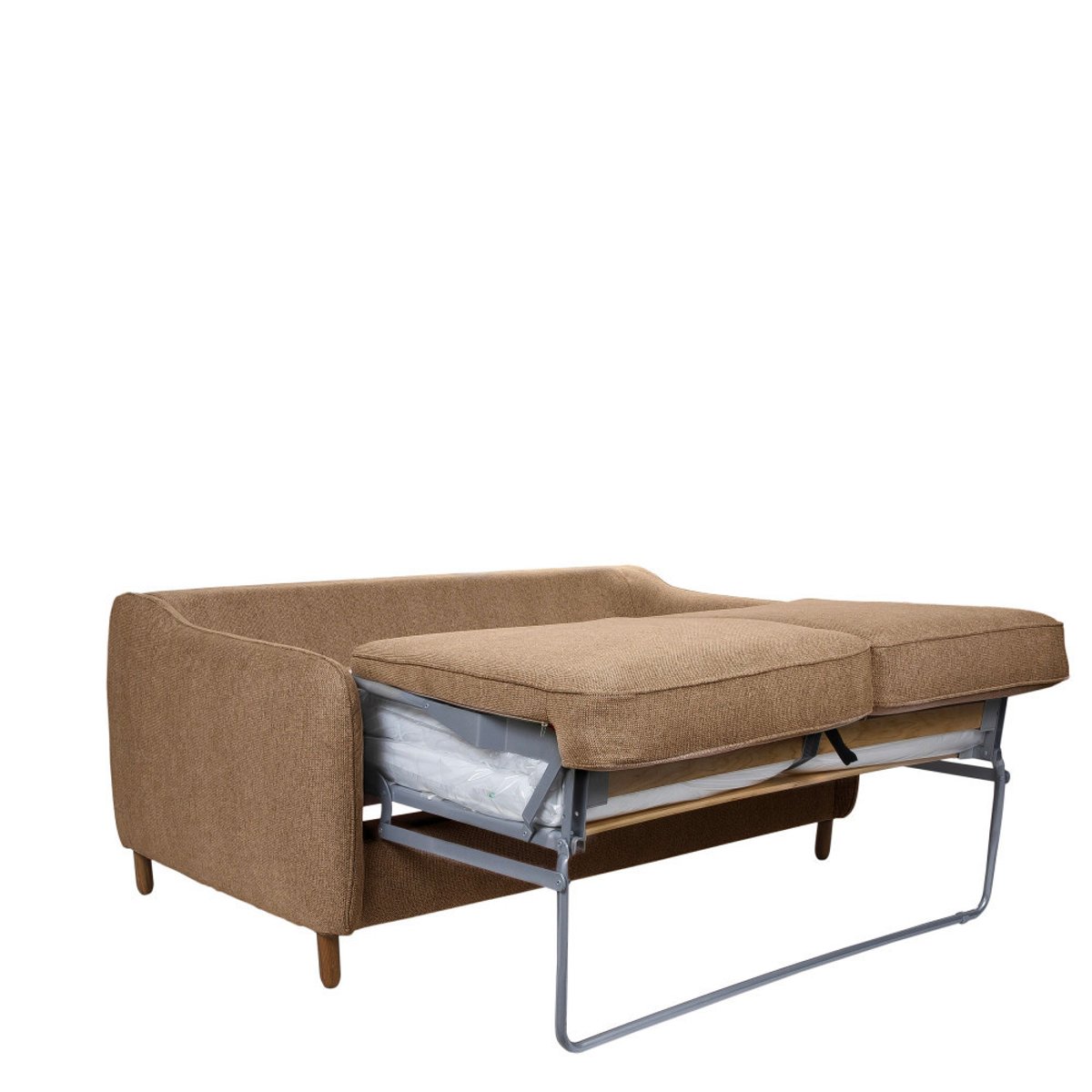 Canapé convertible ouverture express 2 places en tissu pieds bois foncé- VORNAY caramel chiné, DRAWER