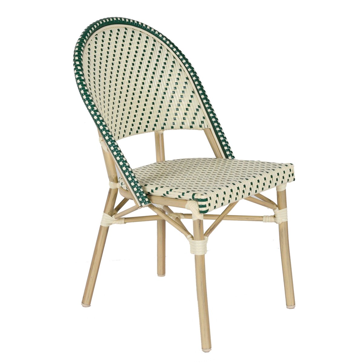Chaise de terrasse bistrot parisien en aluminium et rotin, MARAIS vert foncé, OVIALA