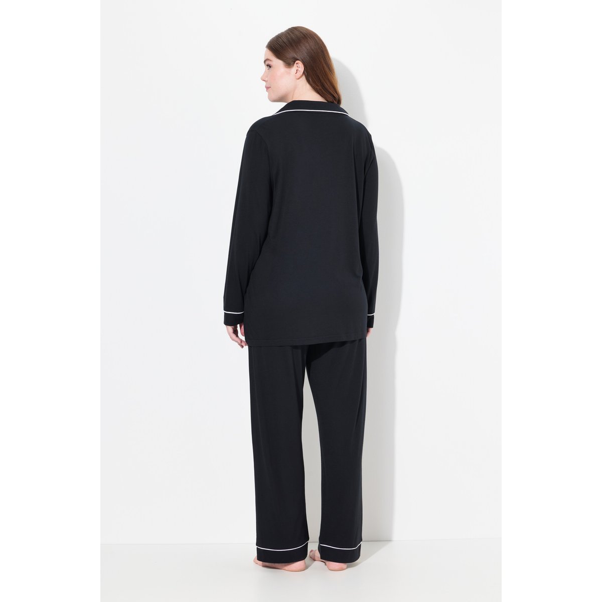 Pyjama manches longues, passepoils fantaisie noir, ULLA POPKEN