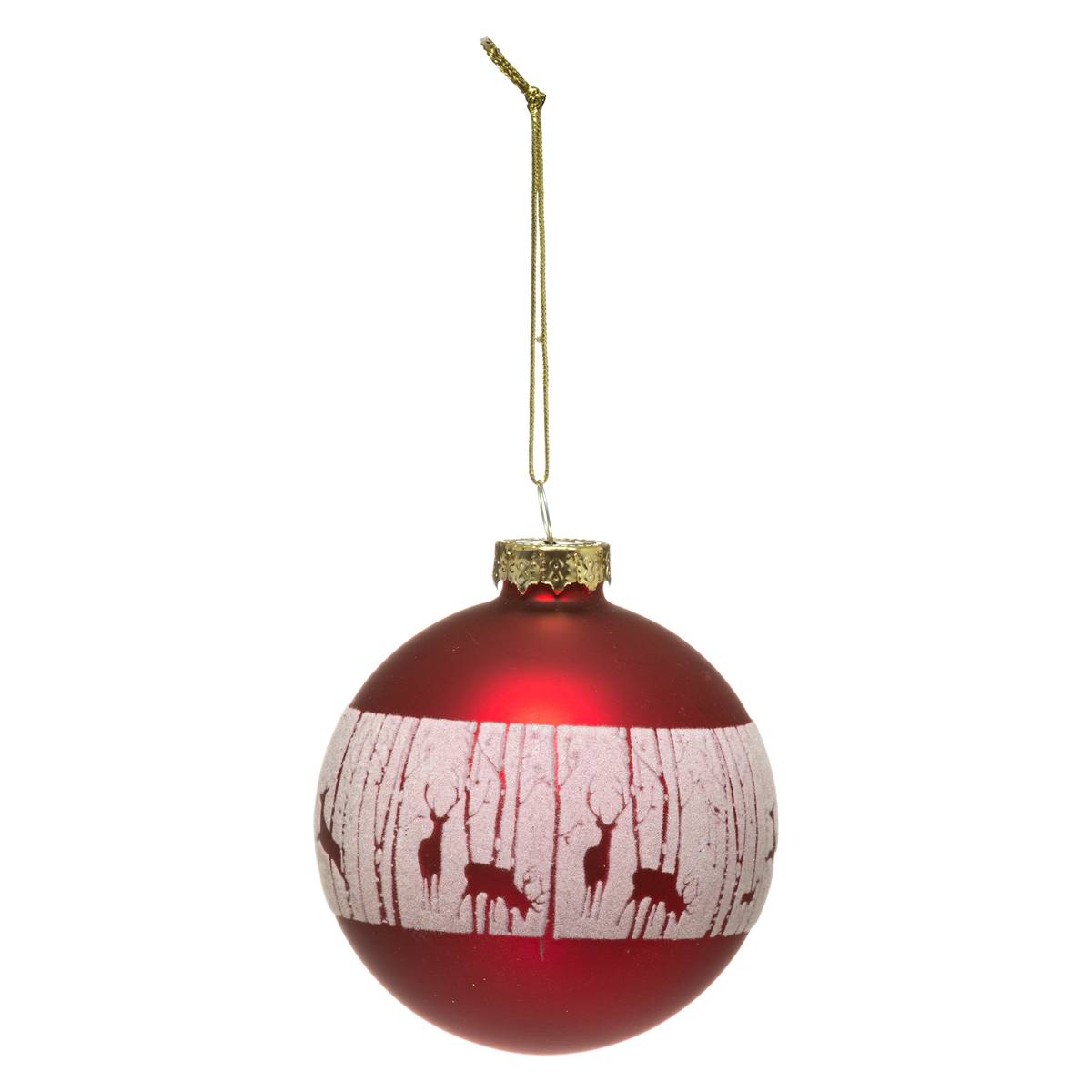 Boule de Noël Verre 80 mm Forêt Rennes 2 Assortiments rouge, FEERIC LIGHTS & CHRISTMAS