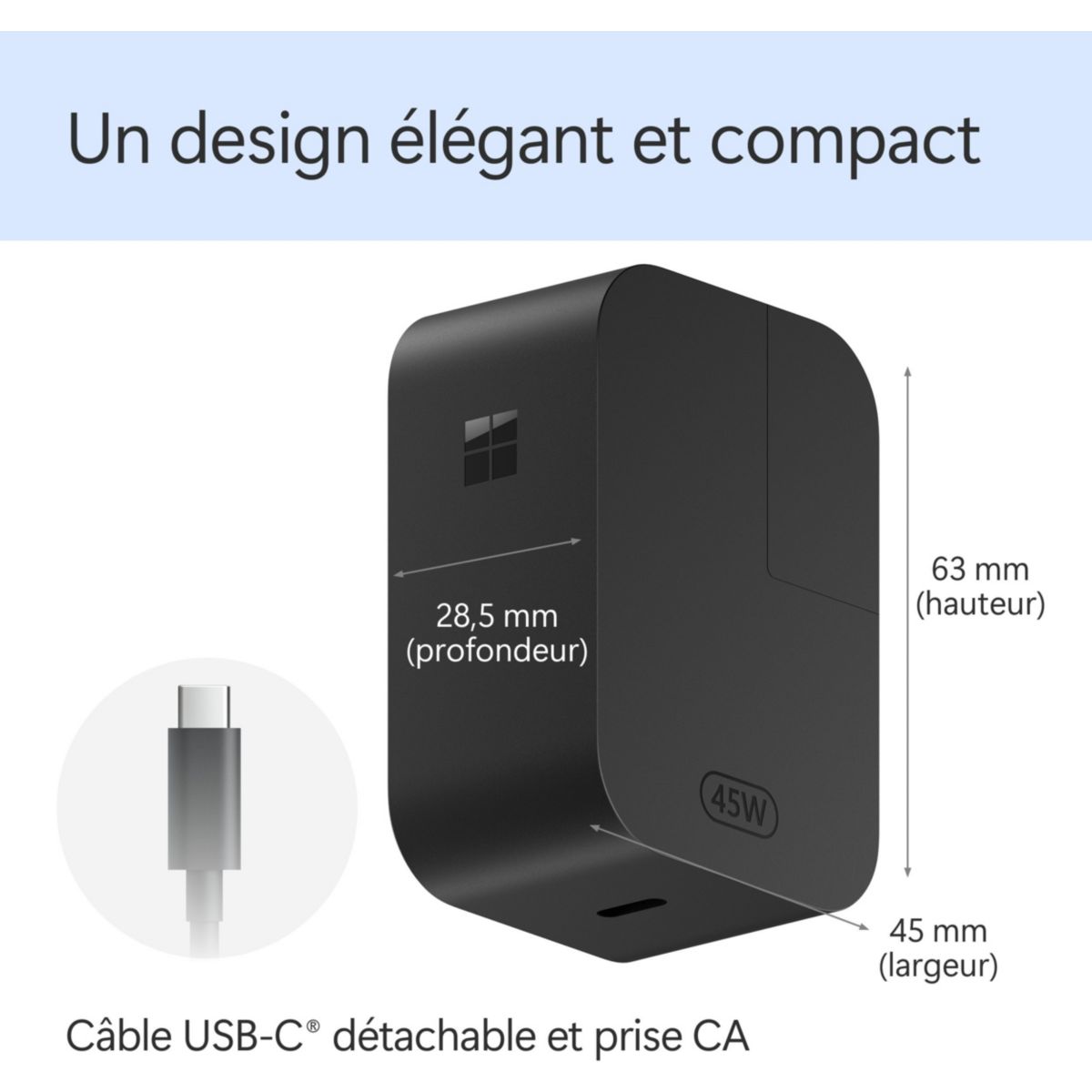 Chargeur secteur Surface Chargeur USB-C 45W Universel couleur unique, MICROSOFT