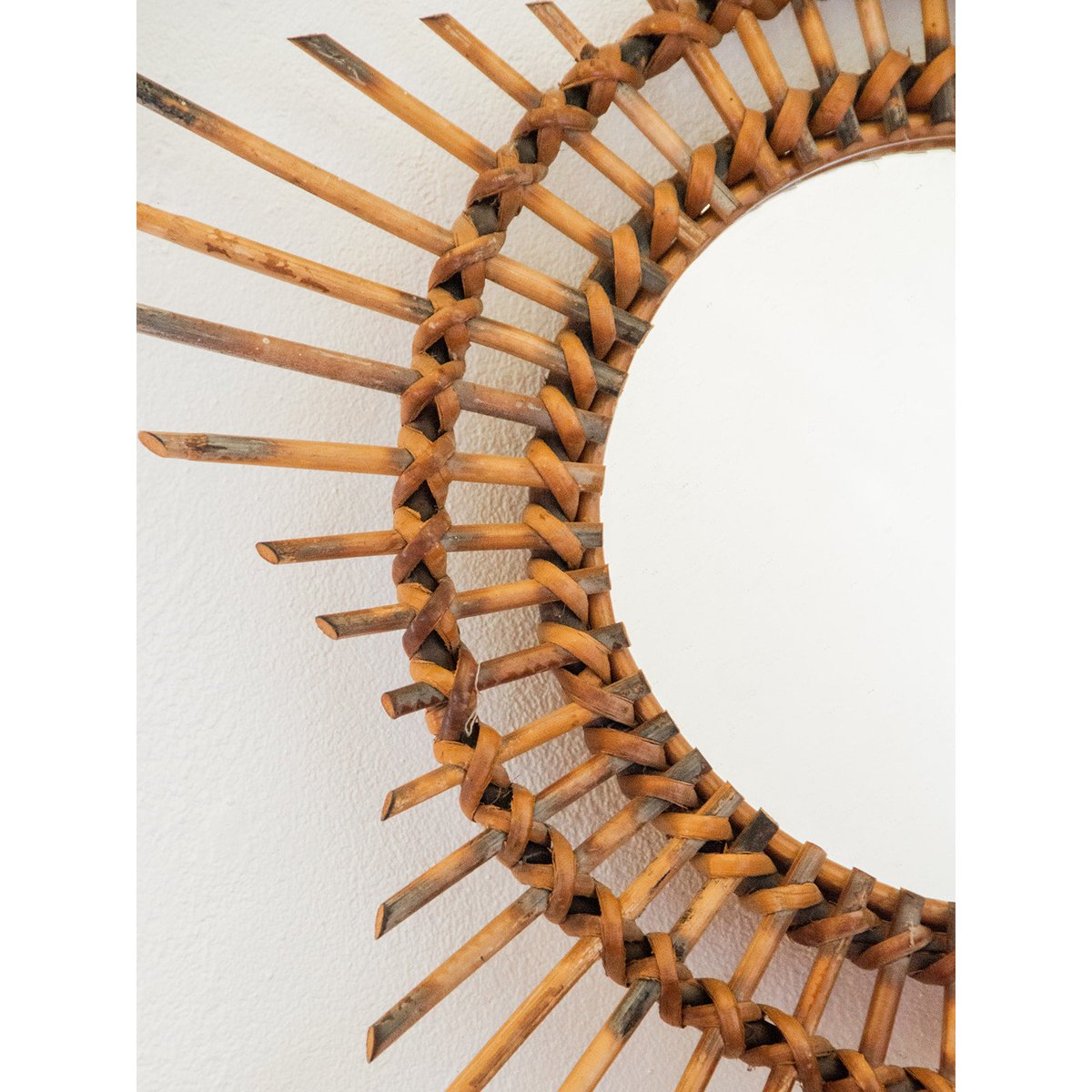 Miroir soleil en rotin Igor N°720 - Bon état bois, DEBONGOUT