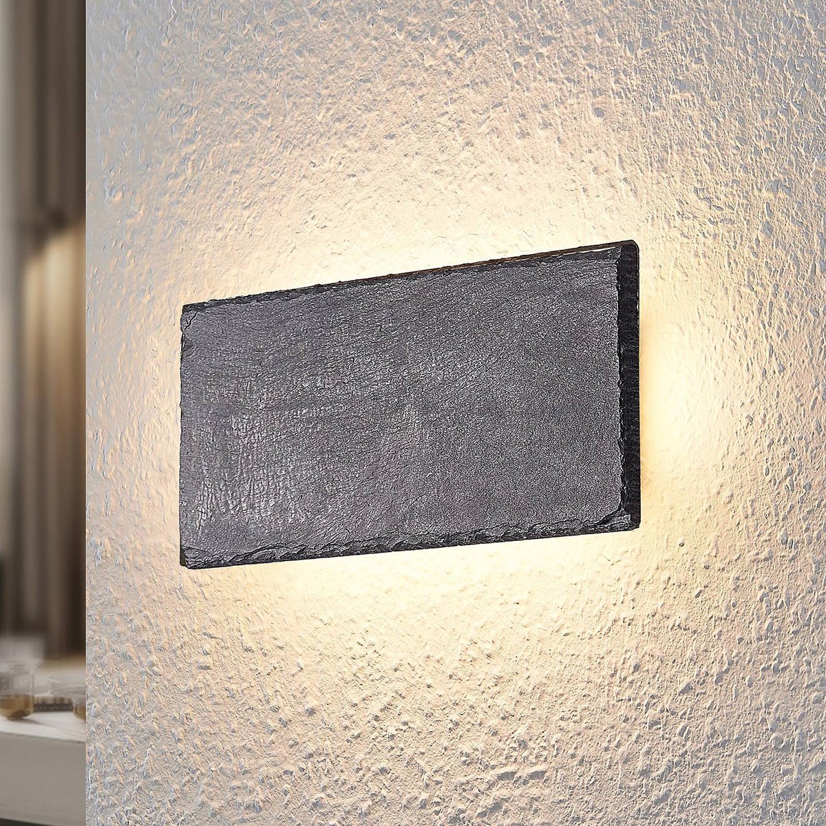 Applique en pierre moderneLED, Peetu ardoise, noir, LINDBY