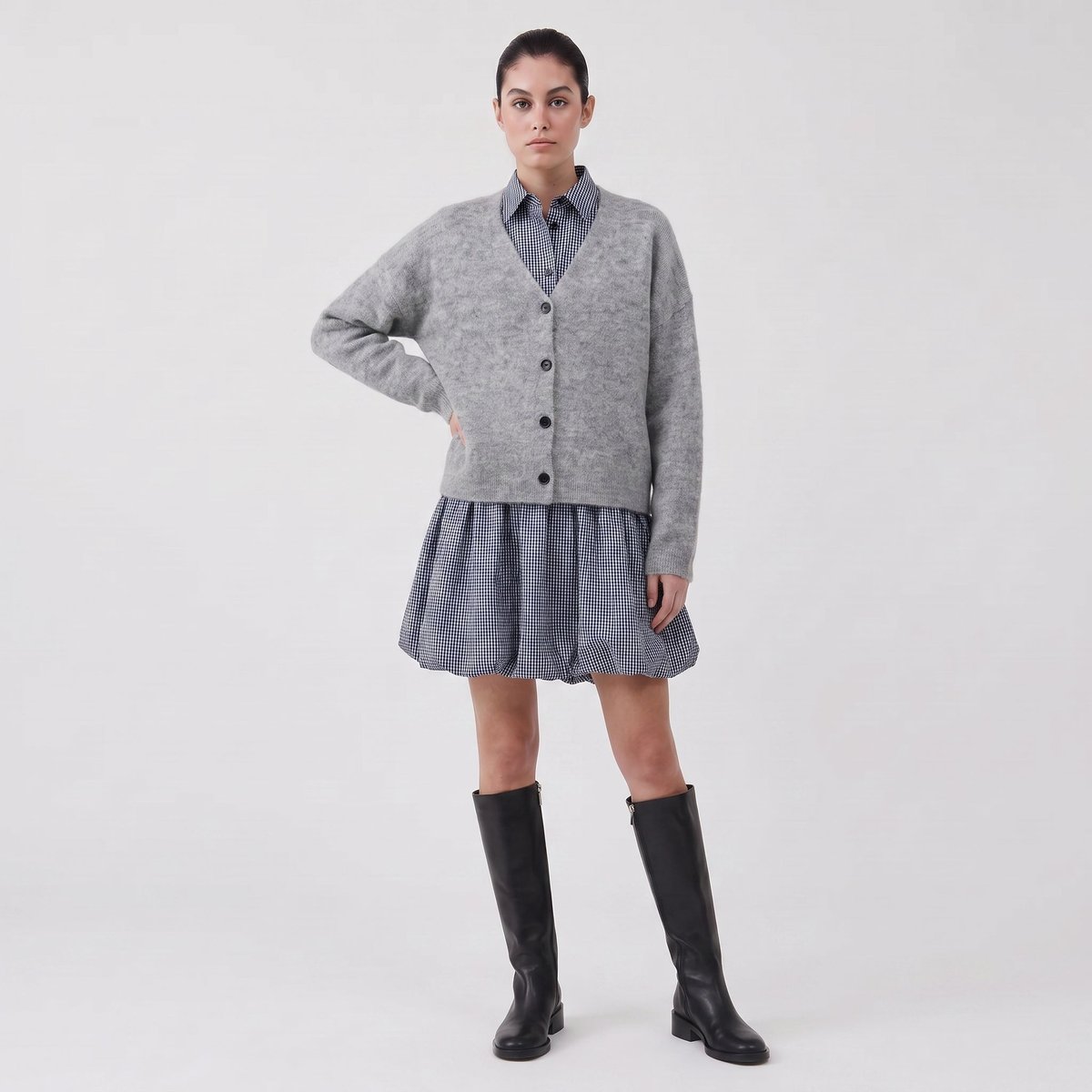 Cardigan long col en V boutonné manches longues ANAIA gray, ARTLOVE