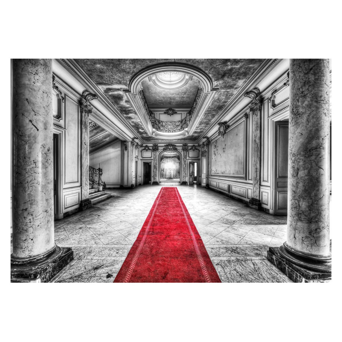 Papier peint intissé panoramique Ville et Architecture Mystery marble - black and white rouge, EDEN