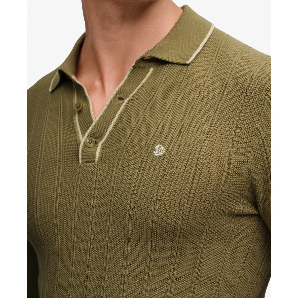 Polo Tricoté Manches Longues Coupe Décontractée vert artichaut, SUPERDRY