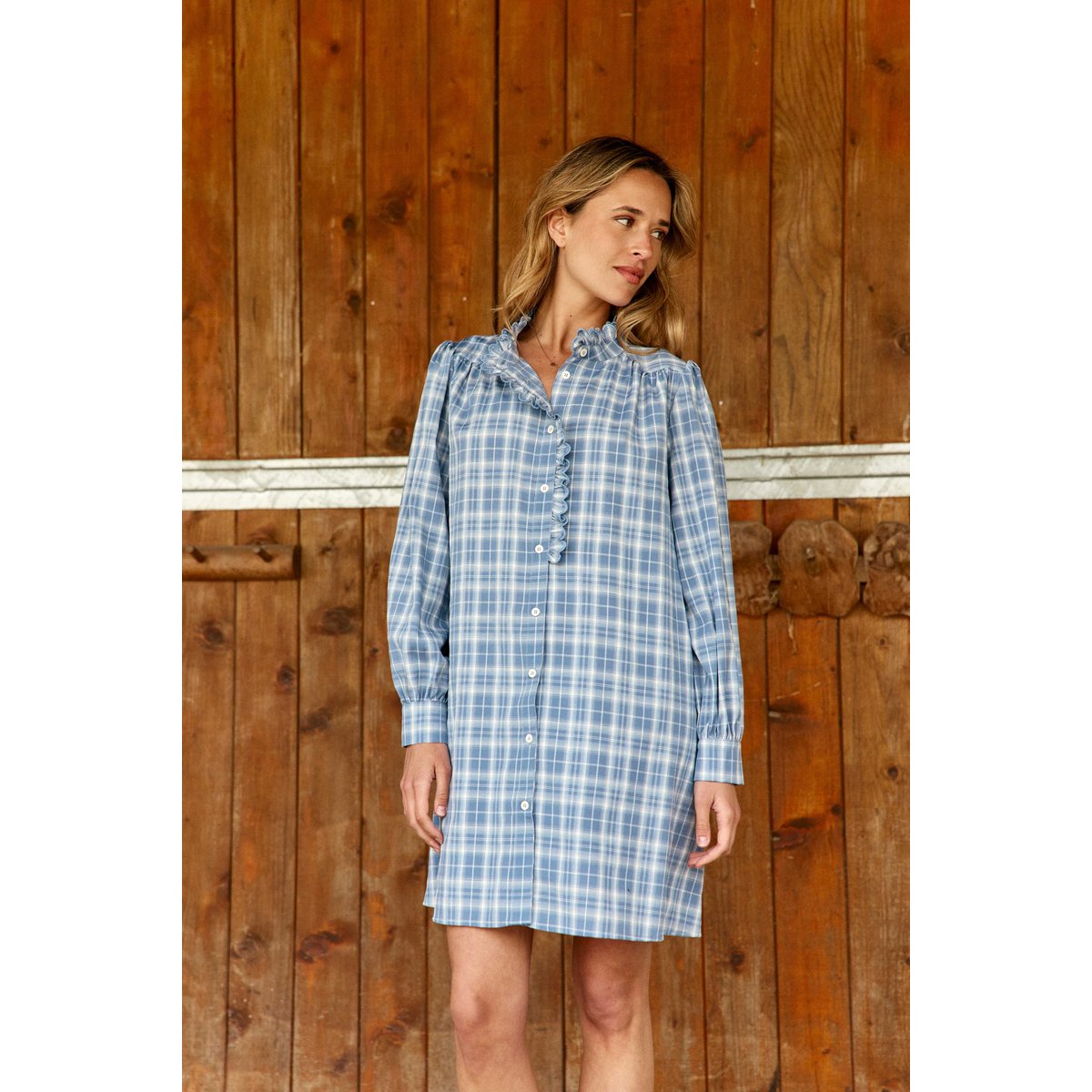 Robe courte trapèze imprimé à carreaux RAQUEL 20-bleu, LA PETITE ETOILE