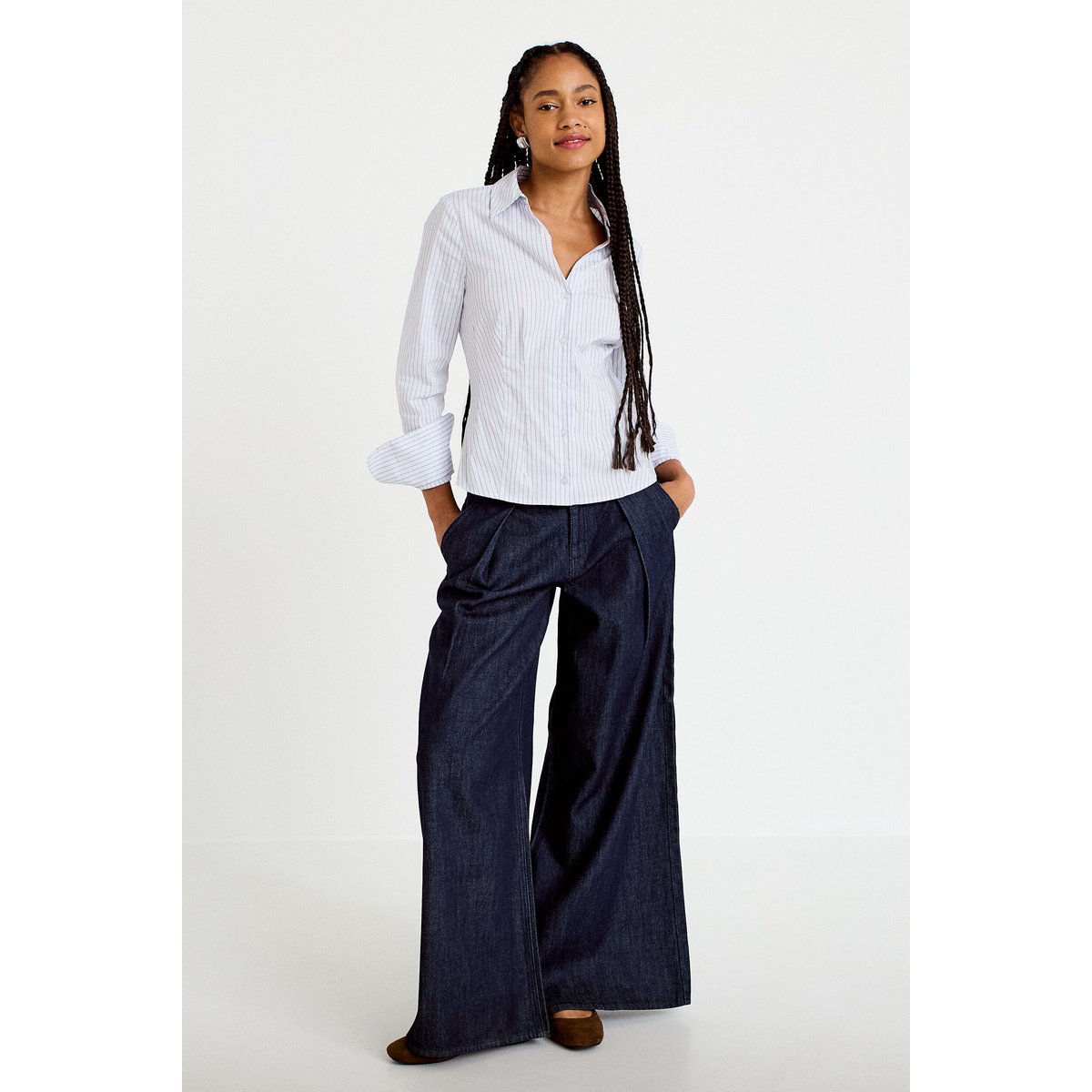 Chemise ajustée manches longues bleu, CACHE CACHE
